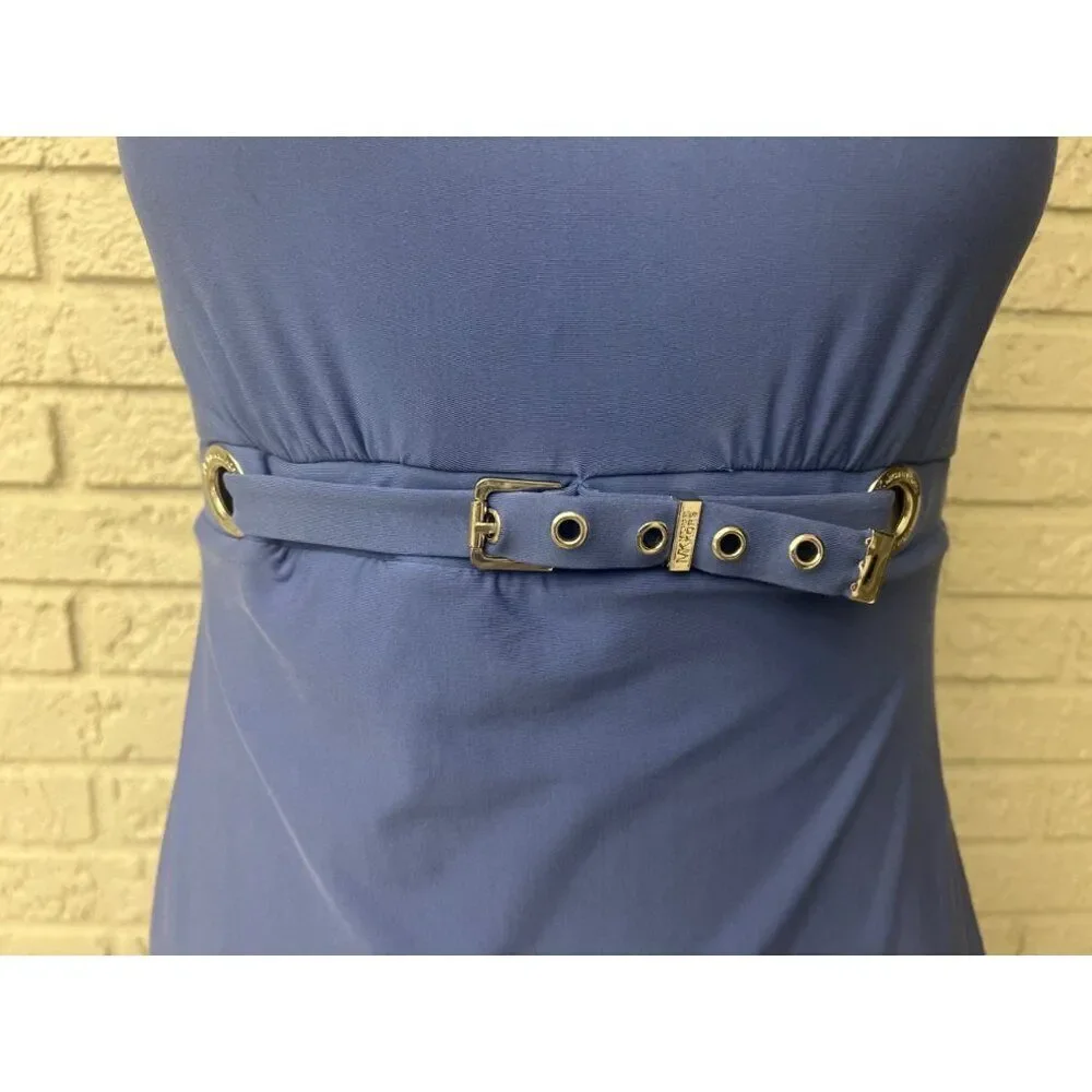 Michael Kors Women Blue Bandeau One Piece With Buckle Detail Swimwear Size 4